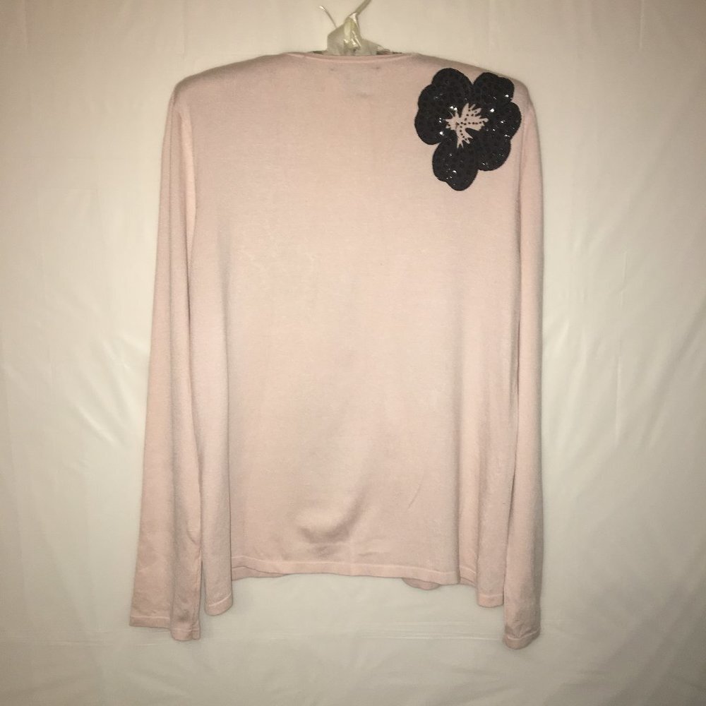 Tara Ryan Cardigan Size S Pale Pink Black Flowers - Picture 7 of 13